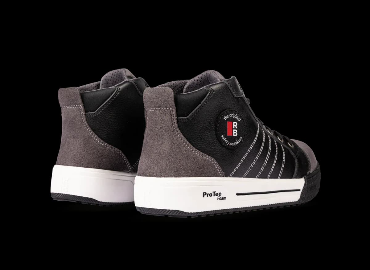 Achteraanzicht van een paar Redbrick Dunk High veiligheidsschoenen