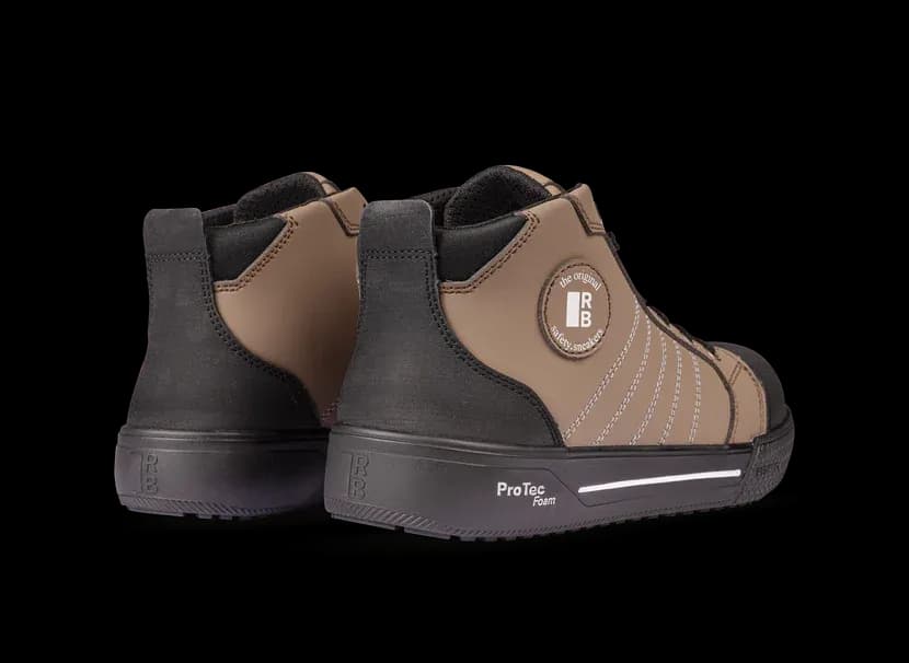 A pair of Redbrick Jumper High safety shoes from the back