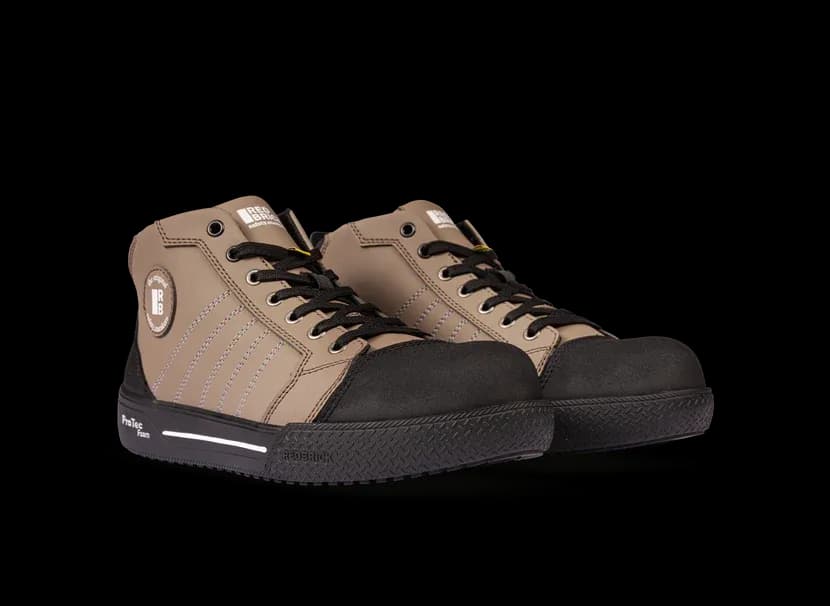 A pair of Redbrick Jumper High safety shoes from the front