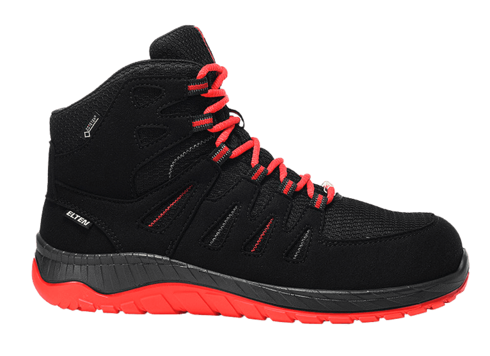 Seitenansicht Elten MADDOX GTX W schwarz-rot Mid ESD S3S CI