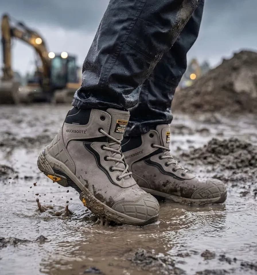 Sfeerafbeelding BuckBootz Tradez Blitz Stone op natte bouwplaats
