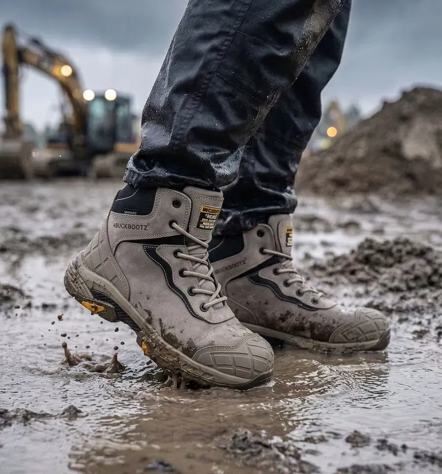 Sfeerafbeelding BuckBootz Tradez Blitz Stone op natte bouwplaats