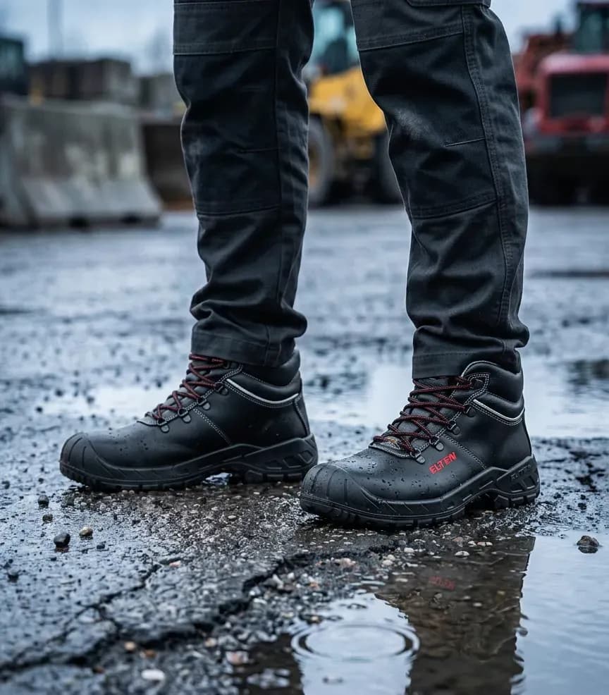 Atmospheric image of Elten Renzo Mid-cut on a wet construction site