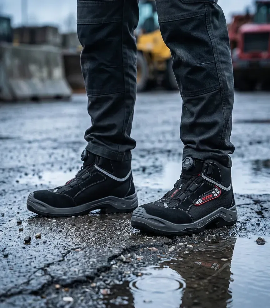 Atmospheric image of Elten Sander boa on a wet construction site