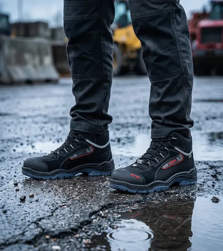 Stimmungsbild Elten Sander pro gtx auf nassem Baustellen