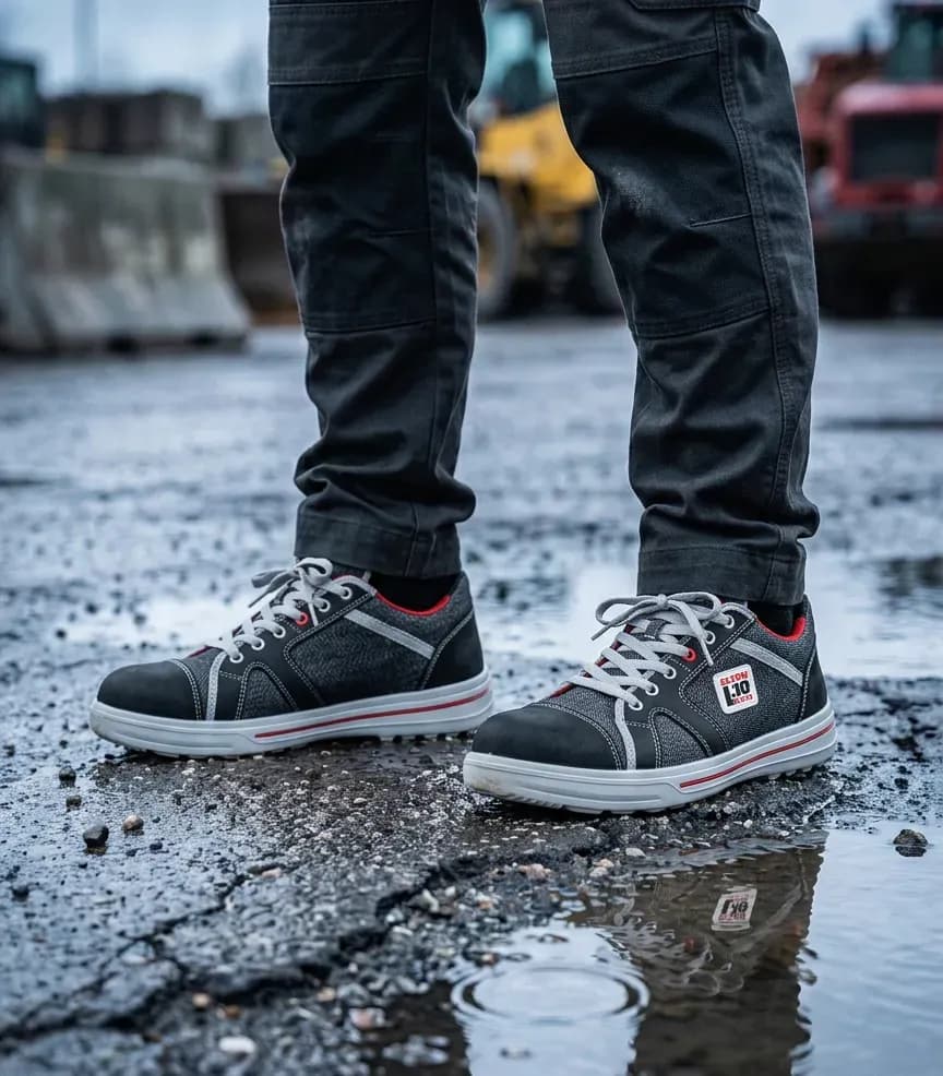 Atmospheric image of Elten Sensation up Low on a wet construction site