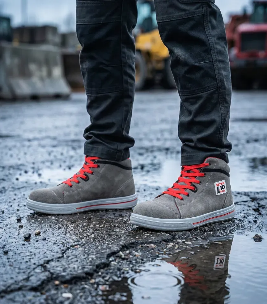 Atmospheric image Elten Vintage Mid-height on a wet construction site