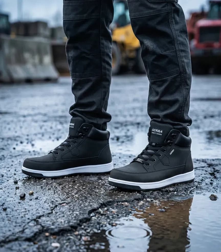 Atmospheric image of Gerba Jack on a wet construction site