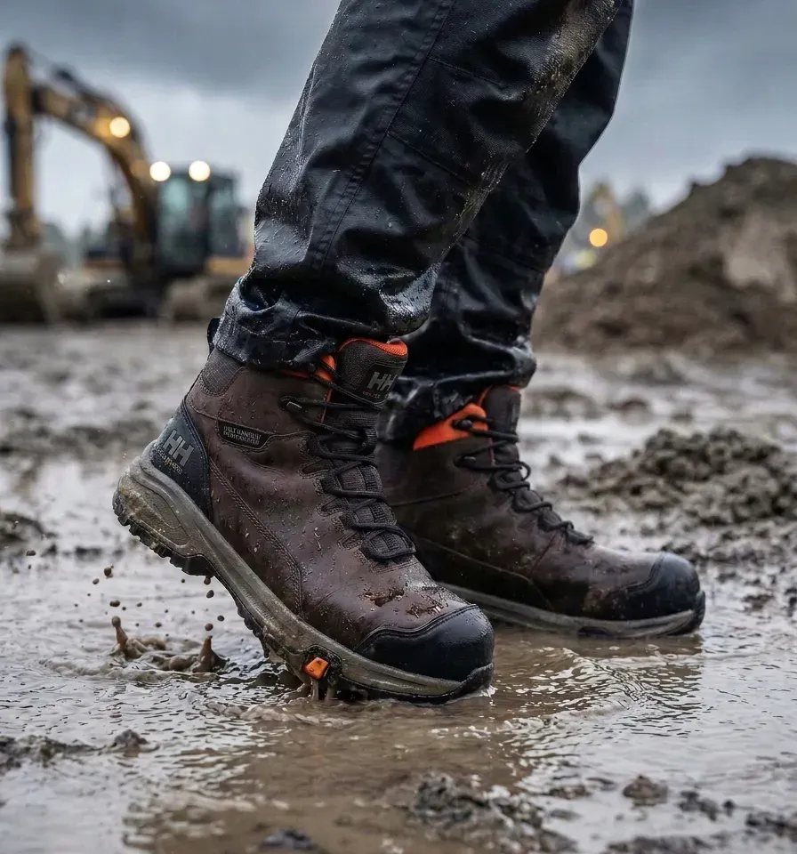 Atmospheric image of Helly Hansen Manchester Mid on a wet construction site