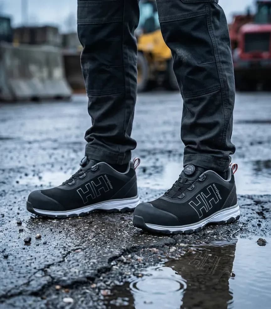 Atmospheric image of Helly Hansen 78235 Evolution Boa 930 on a wet construction site