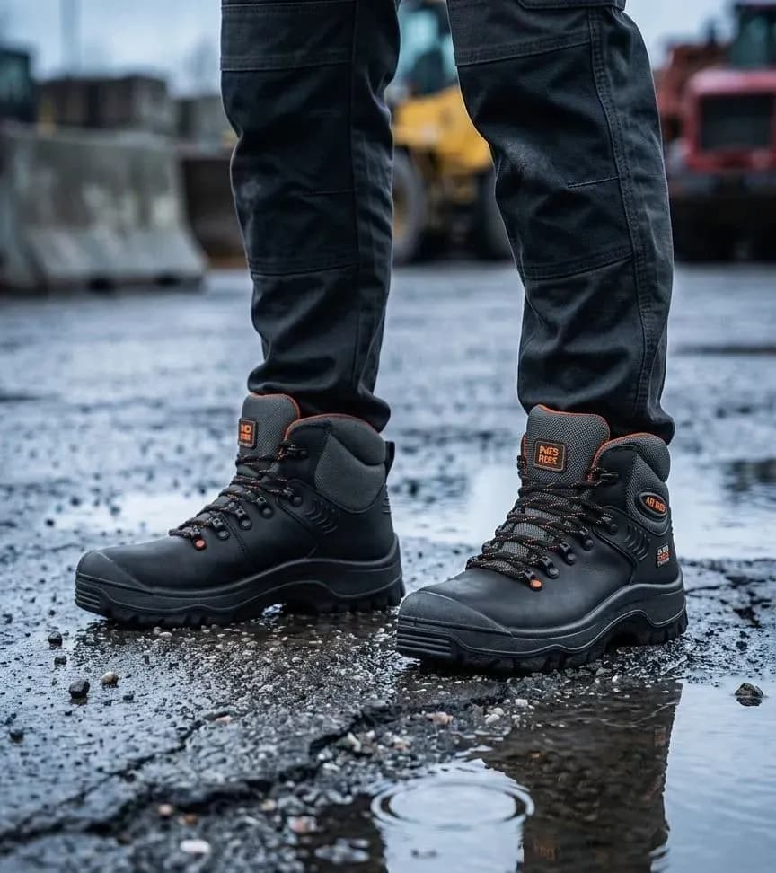 Atmospheric image of No Risk Hudson on a wet construction site