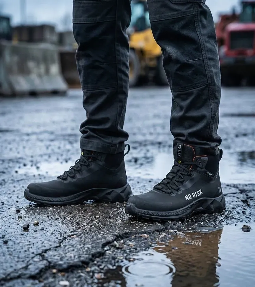 Stimmungsbild No Risk X-treme Mid Black auf nasser Baustelle