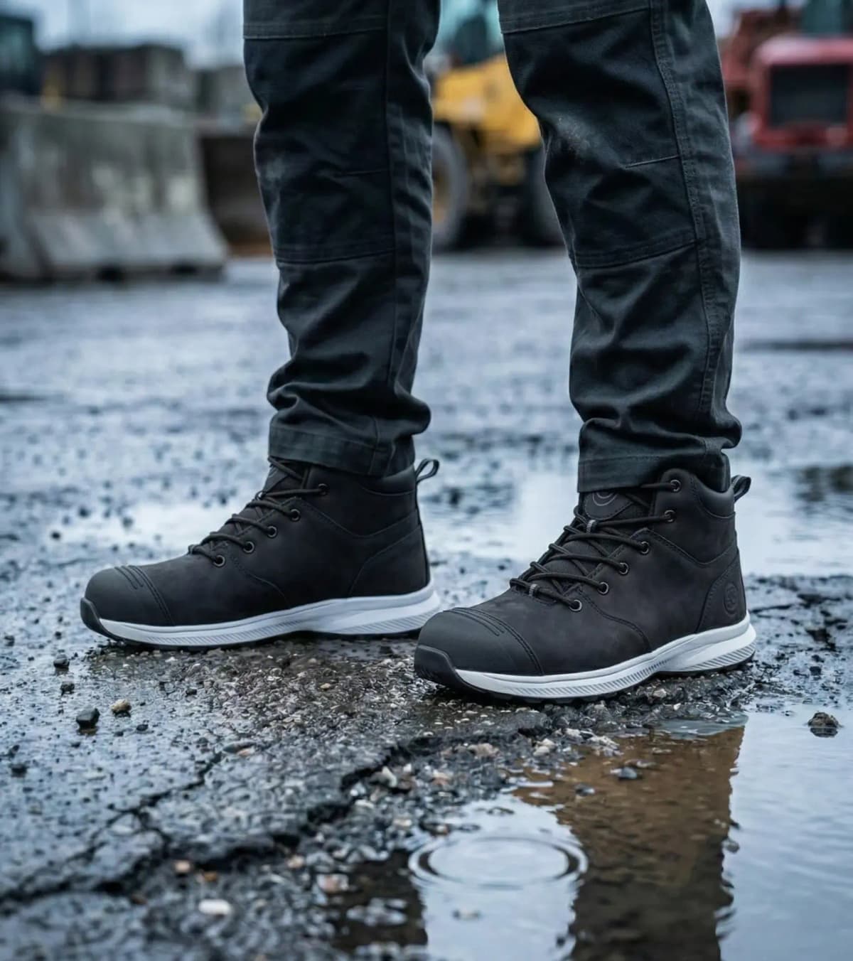 Atmospheric image of python legend black high on a wet construction site