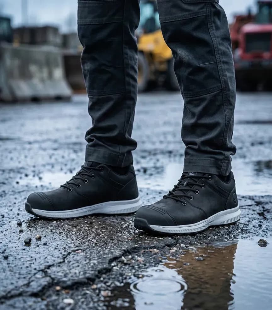 Atmospheric image of Python Legend Black Low on a wet construction site