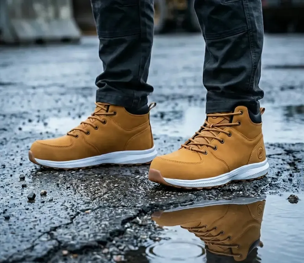 Atmospheric image of Python Legend Sand on a wet construction site