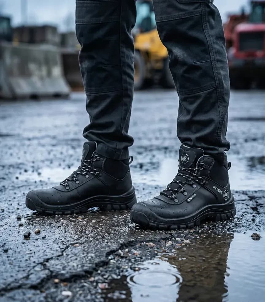 Atmospheric image of Python Vancouver PS5000 on a wet construction site