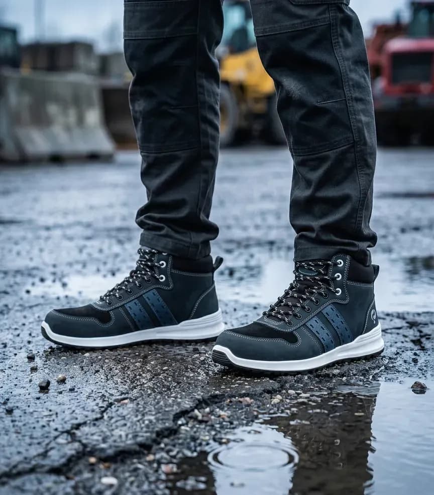 Atmospheric image Quick Sport Blue High on a wet construction site