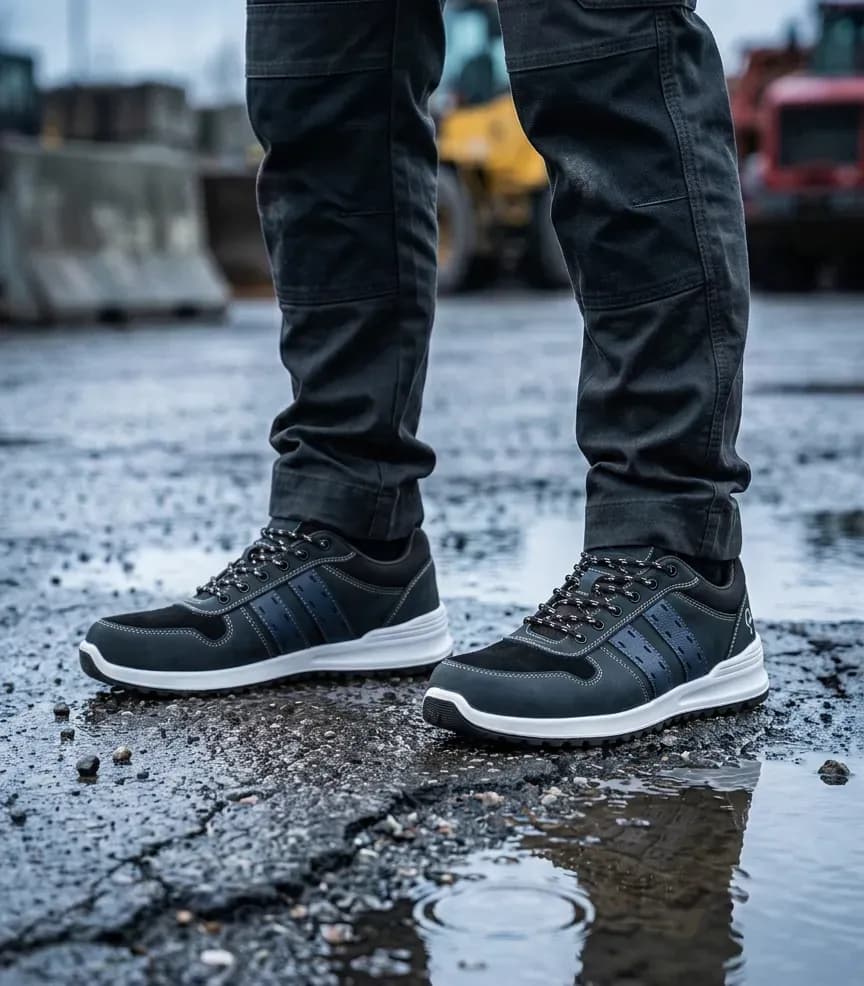 Atmospheric image Quick Sport Blue Low on a wet construction site