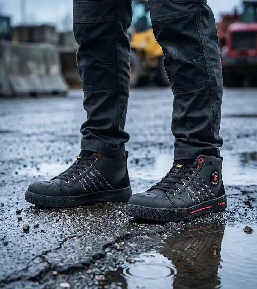 Atmospheric image of Redbrick Champ High on a wet construction site