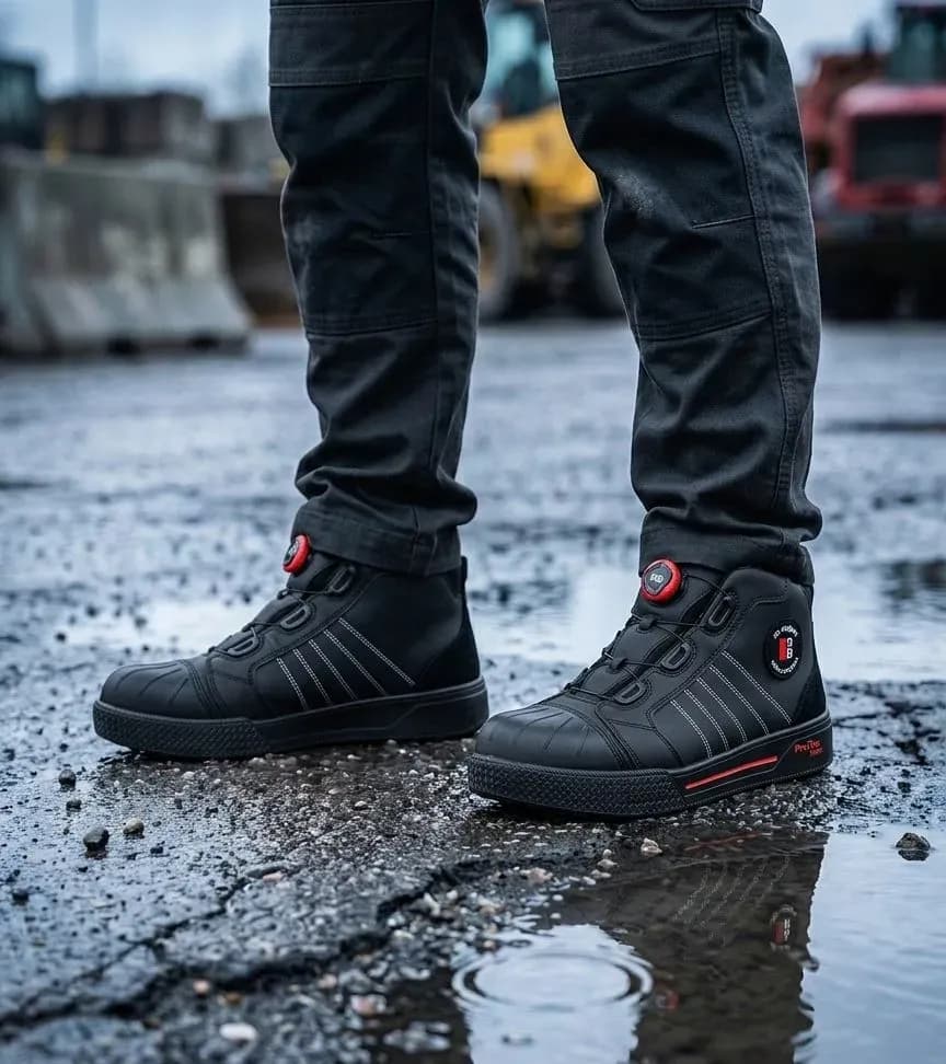 Atmospheric image of Redbrick Sprint BOA on a wet construction site