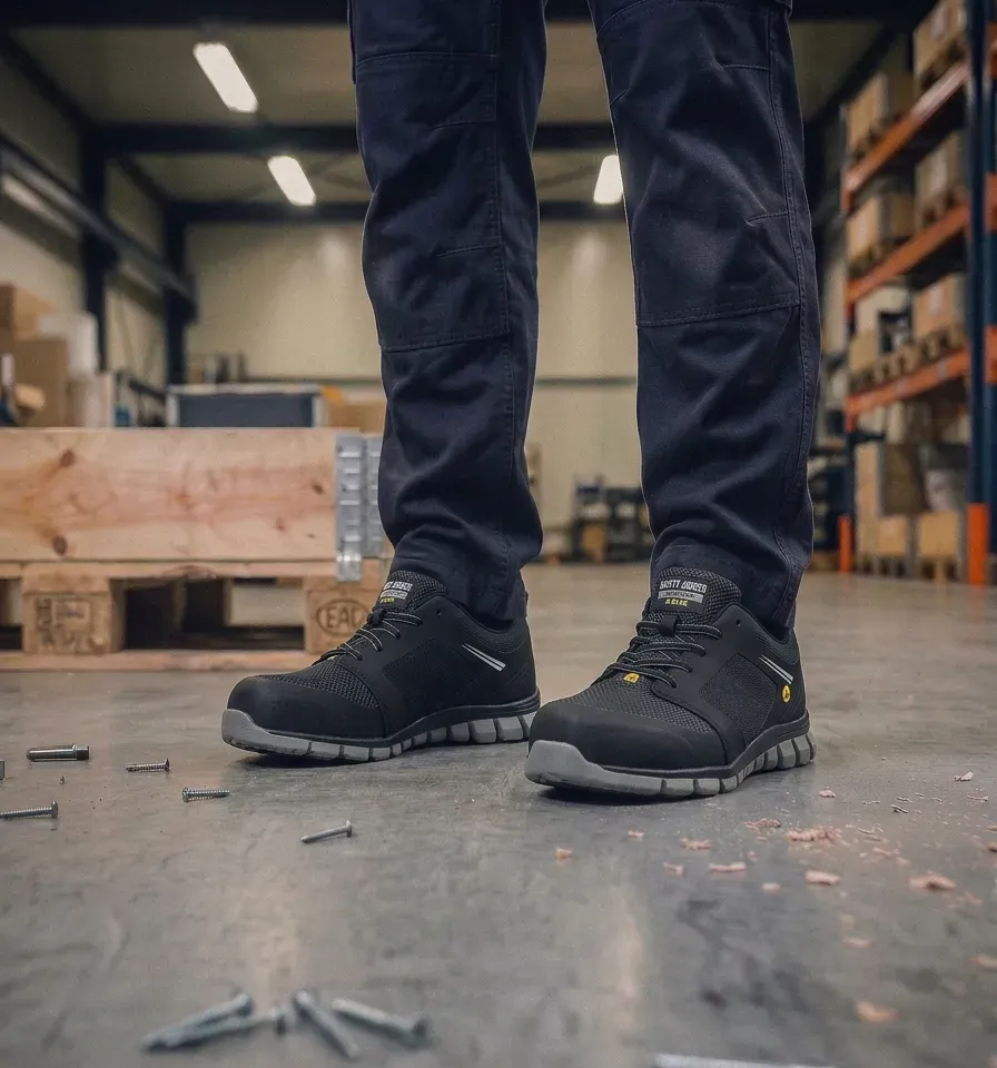 Sfeerafbeelding Safety Jogger Ligero Black op natte bouwplaats