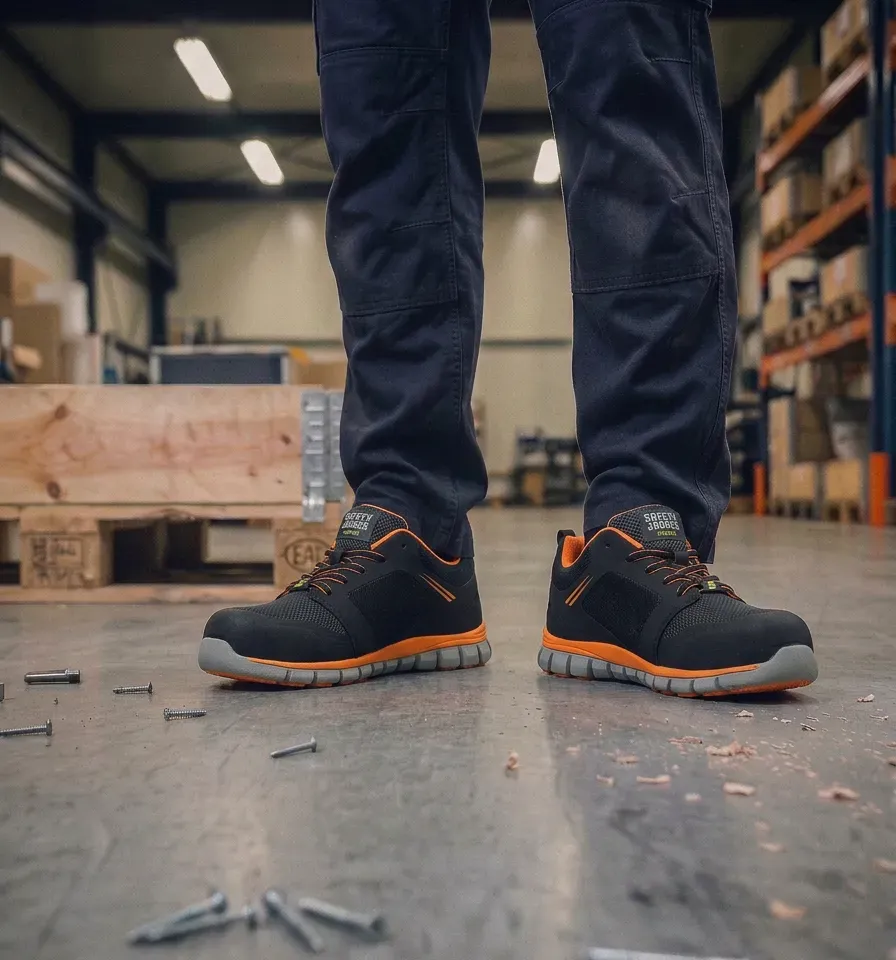 Atmospheric image of Safety Jogger Ligero Orange on a wet construction site