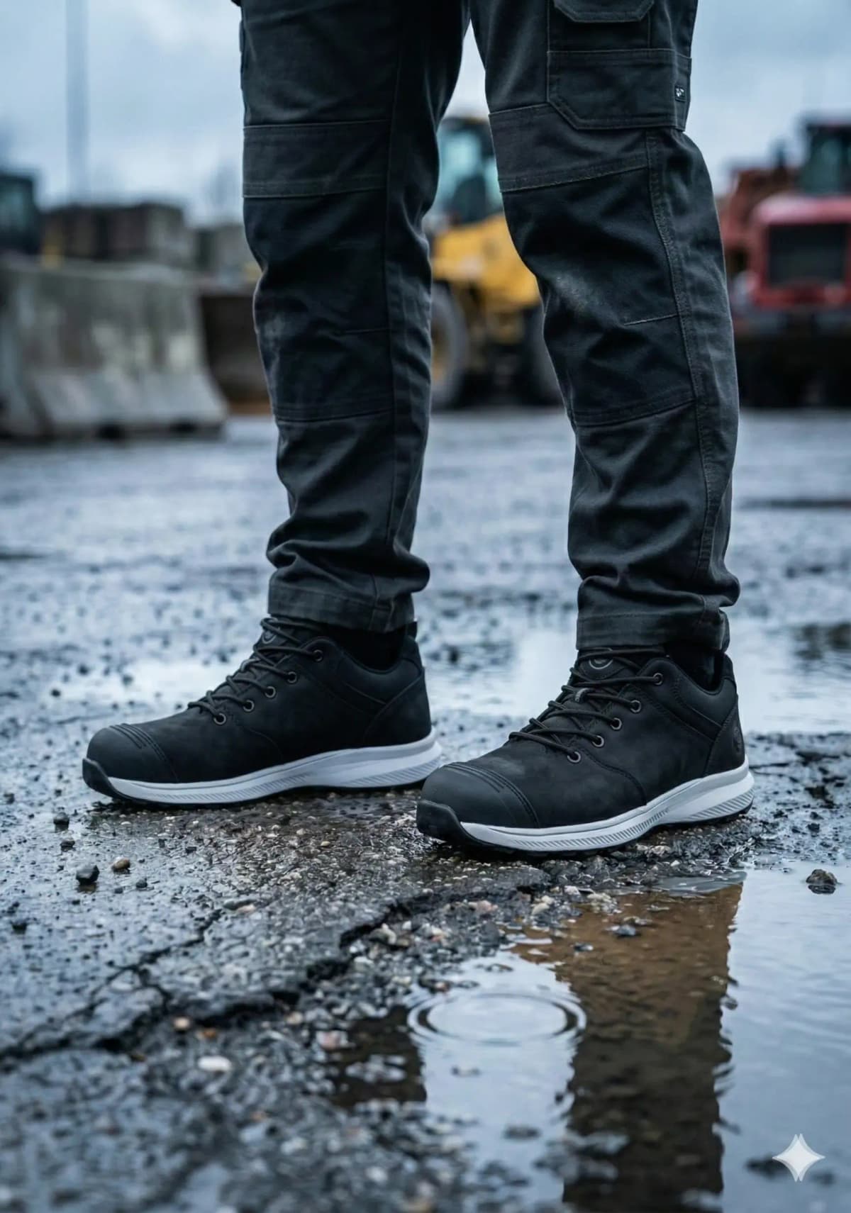 Atmospheric image of python legend black low on a wet construction site