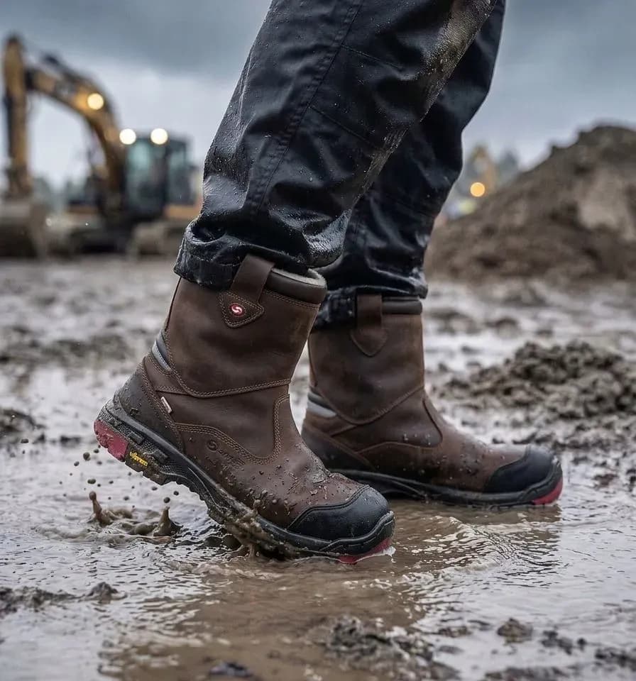 Sfeerafbeelding Sixton Canyon HDry Wol Bruin op natte bouwplaats