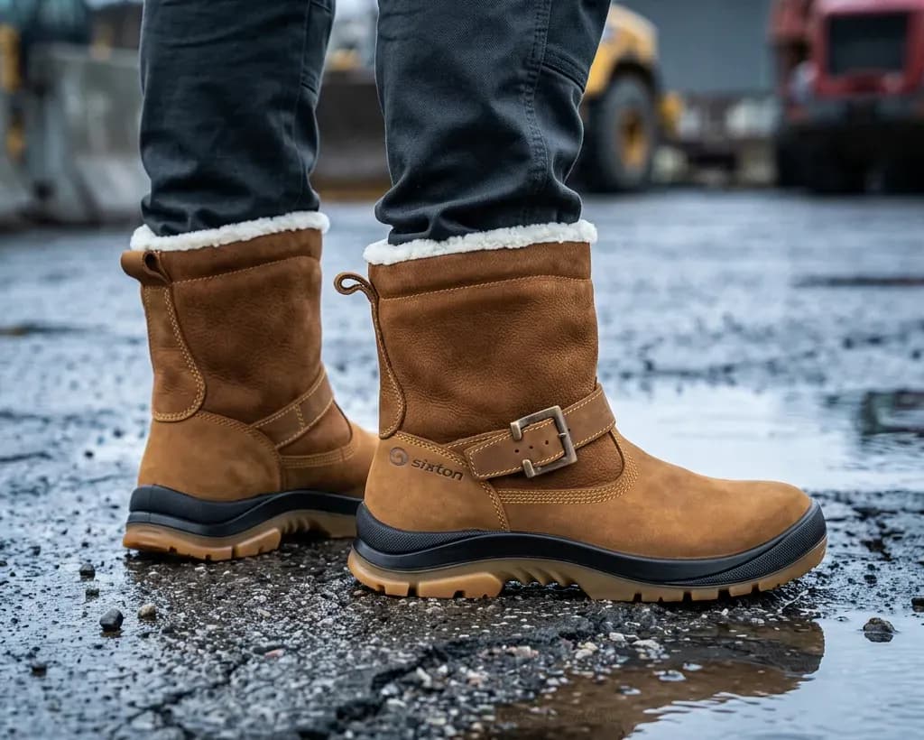 Stimmungsbild Sixton Moena Rostbraun Wolle auf nassem Bauplatz