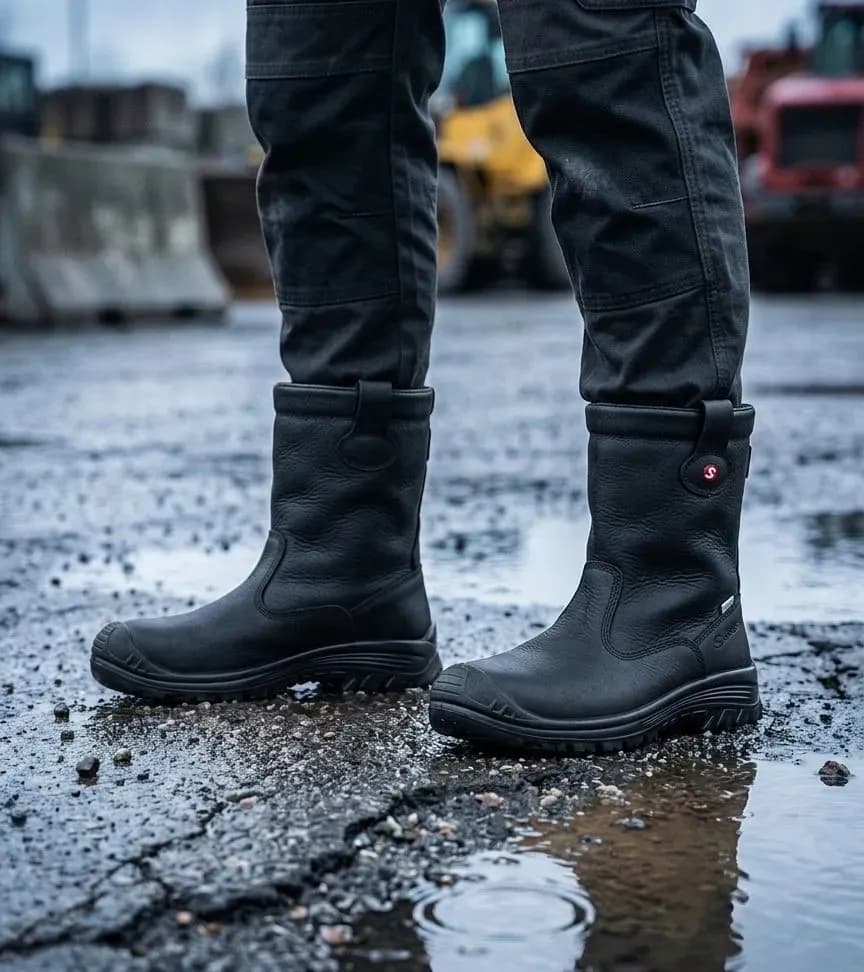 Sfeerafbeelding Sixton Montana HDry Wol Zwart op natte bouwplaats